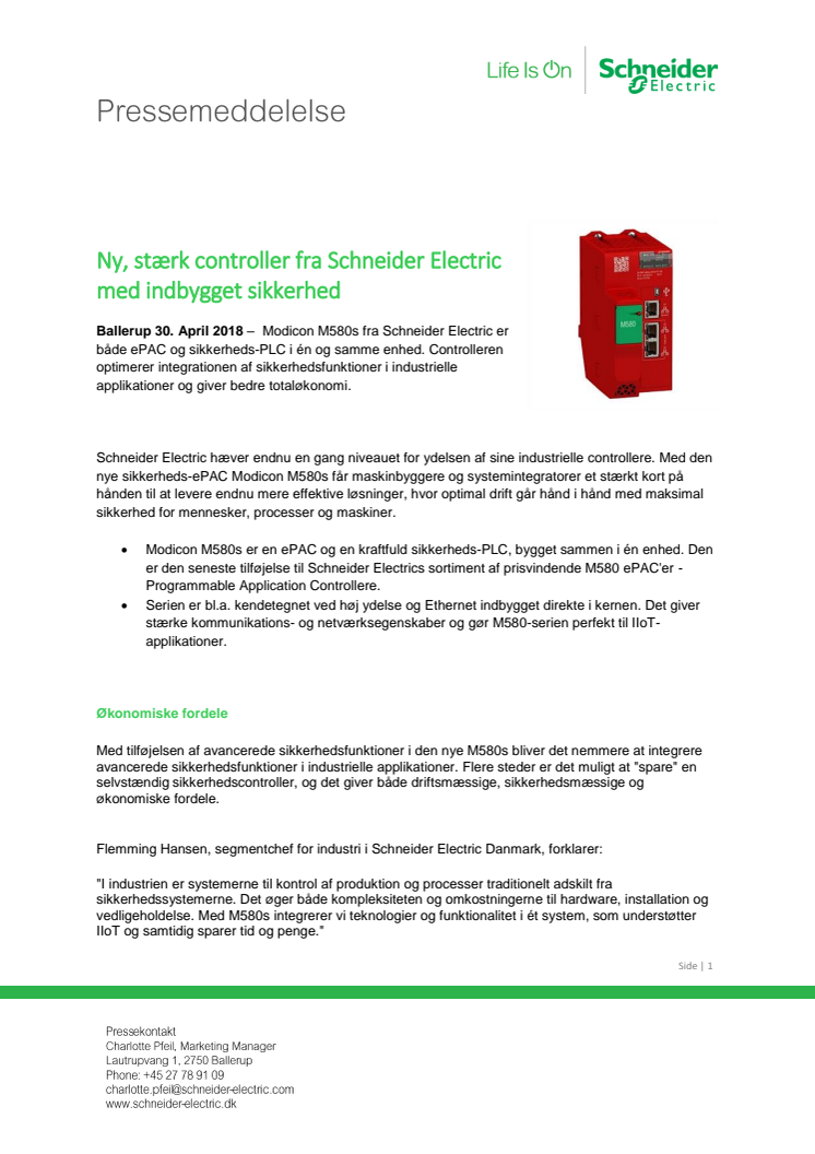 Ny, stærk controller fra Schneider Electric med indbygget sikkerhed. 