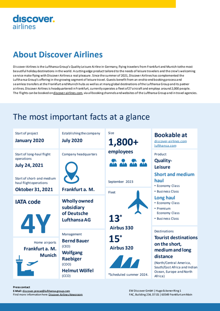 Discover Airlines Company Factsheet