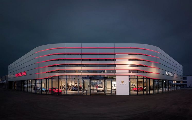 Porsche Center Nacka byggs enligt det nya konceptet %22Destination Porsche%22. (Bild- Porsche Center Dortmund)