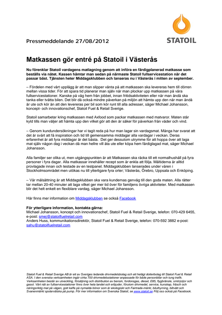 Matkassen gör entré på Statoil i Västerås