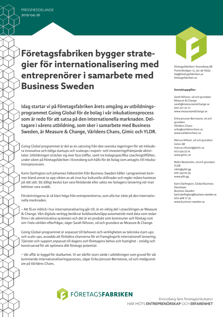 Företagsfabriken bygger strategier för internationalisering med entreprenörer i samarbete med Business Sweden