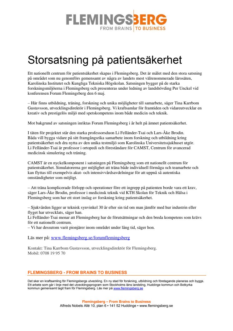 Storsatsning på patientsäkerhet i Flemingsberg