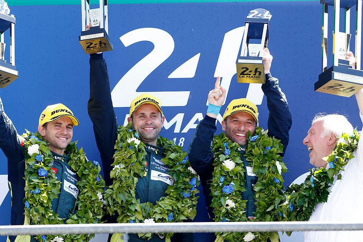 Aston Martin Racing on the Le Mans 24 Hours LM GTE Pro podium top step   