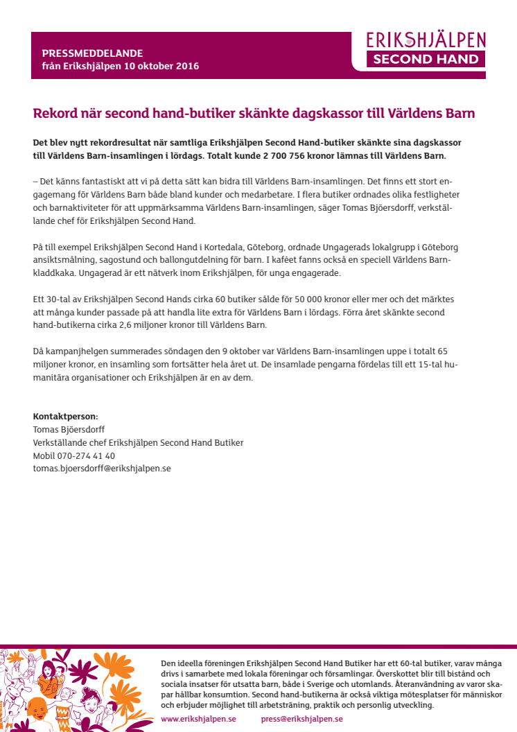 Rekord när second hand-butiker skänkte dagskassor till Världens Barn