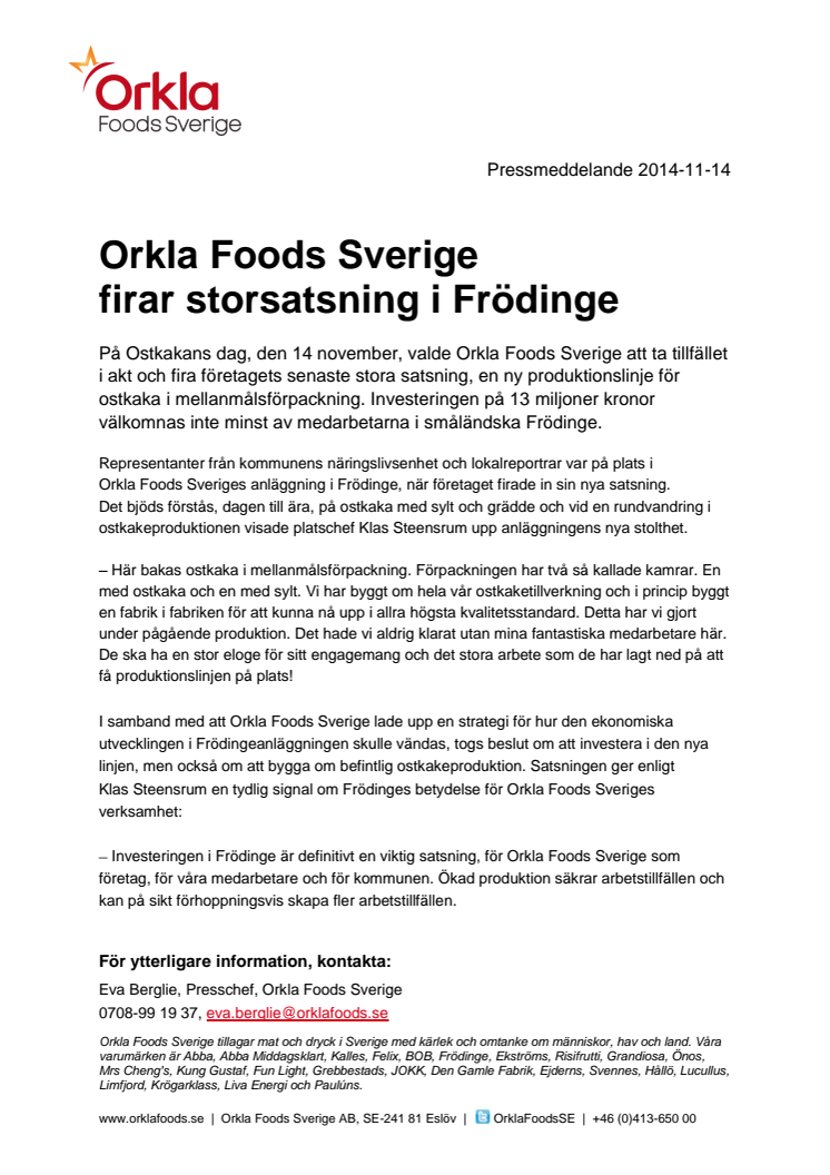 Orkla Foods Sverige firar storsatsning i Frödinge