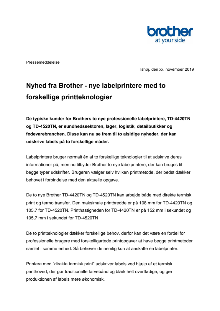 Nyhed fra Brother - nye labelprintere med to forskellige printteknologier