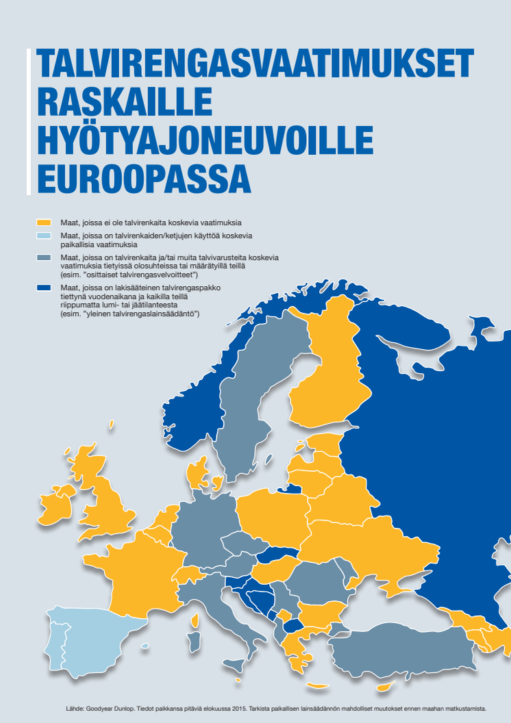 Goodyear varoittaa kuljetusyrityksiä: talvirengassäännöt eivät ole samat kaikkialla Euroopassa