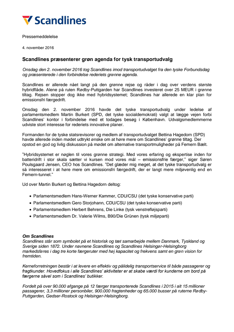Scandlines præsenterer grøn agenda for tysk transportudvalg
