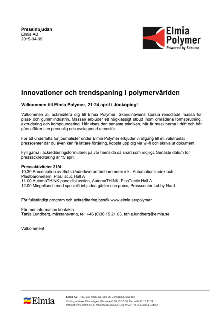 Pressinbjudan: Innovationer och trendspaning i polymervärlden