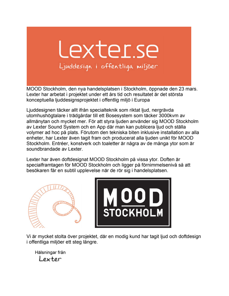 Lexter ljud och doftdesignar MOOD Stockholm