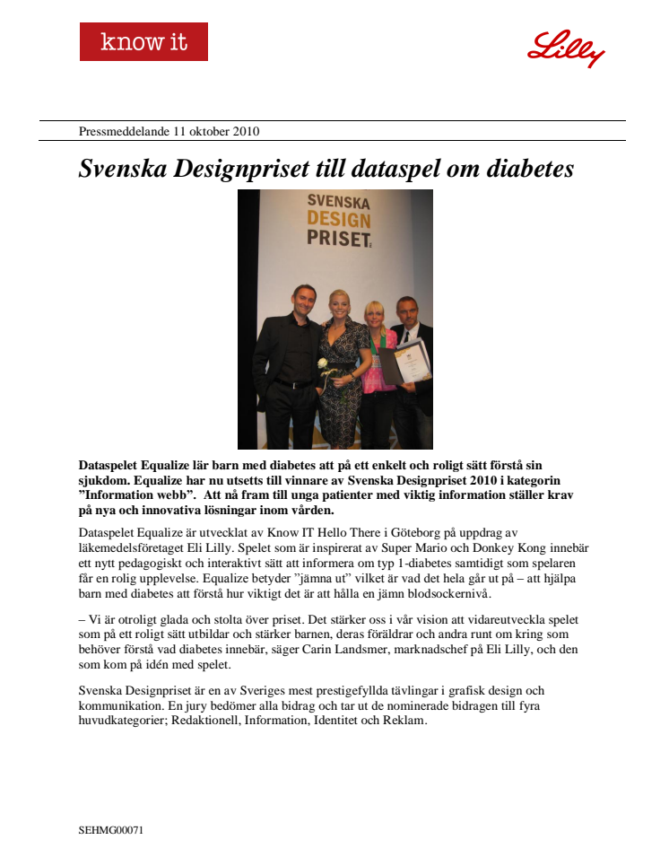 Svenska Designpriset till Equalize - ett dataspel om diabetes