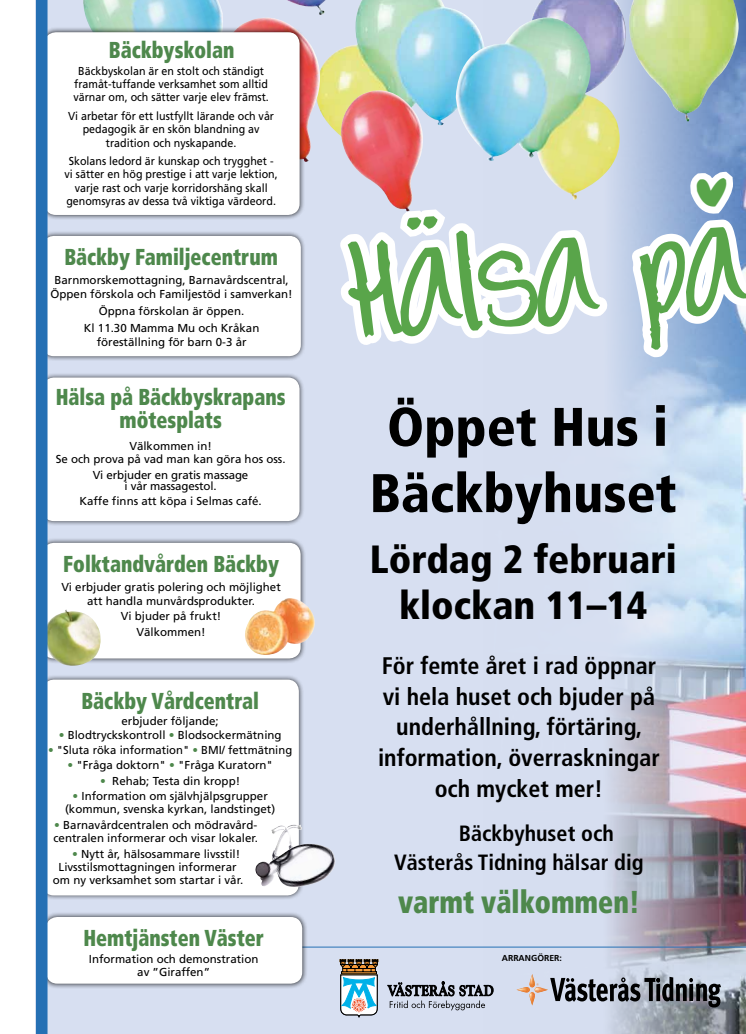 Program Öppet hus i Bäckby 2 februari 