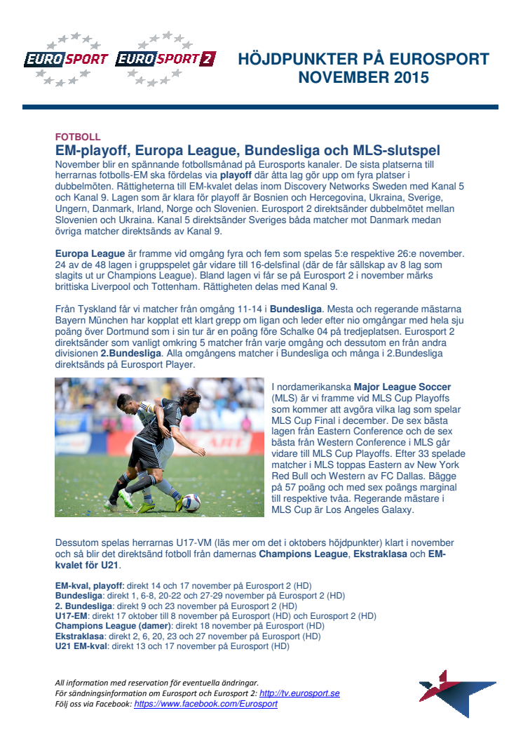 Eurosports höjdpunkter i november - dokument