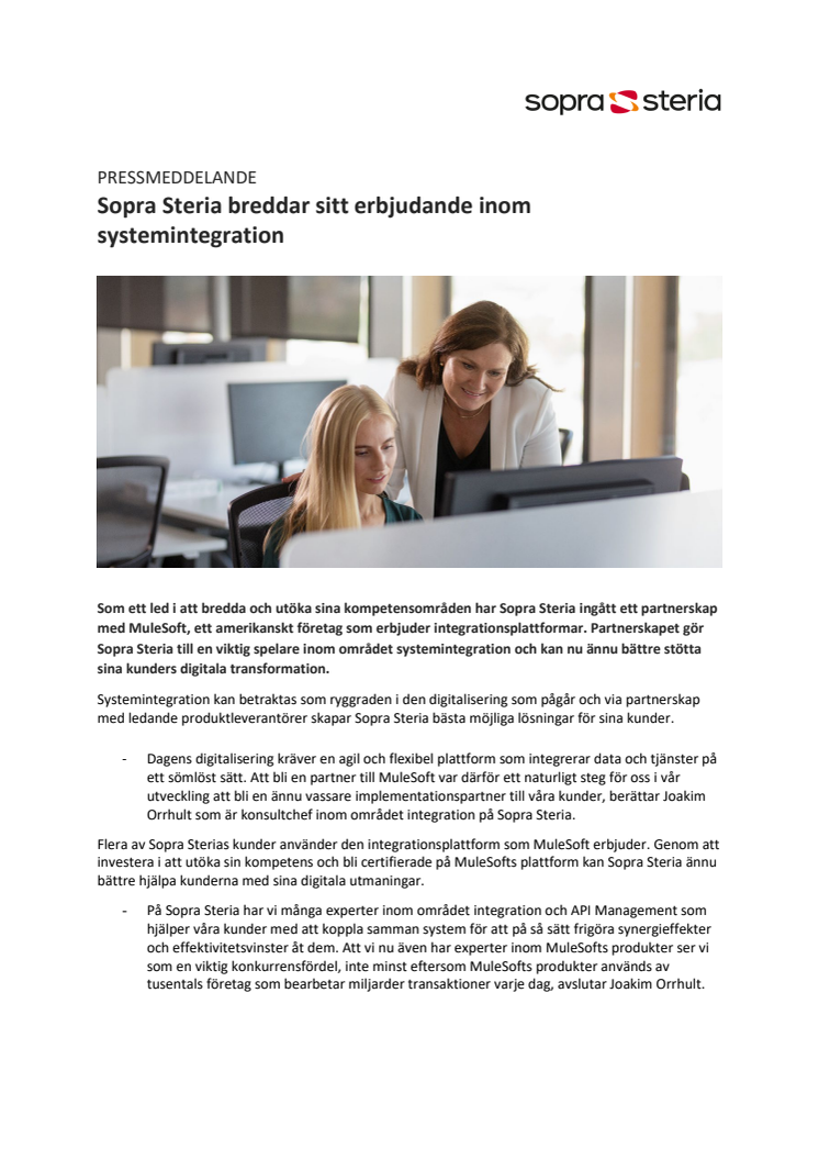 Sopra Steria breddar sitt erbjudande inom systemintegration