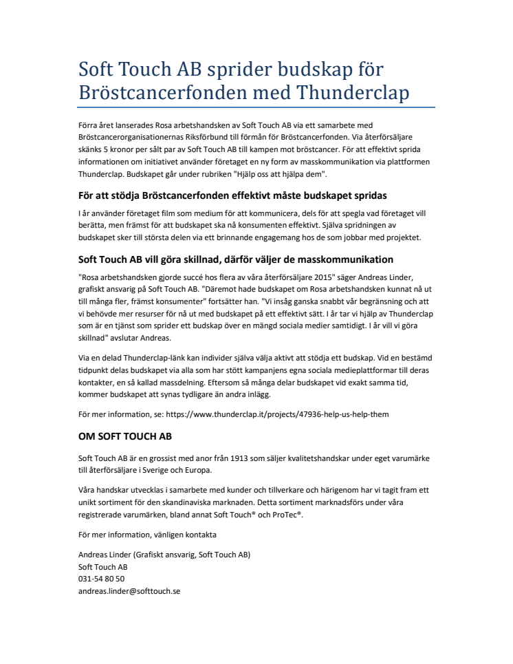 Soft Touch AB sprider budskap för Bröstcancerfonden med Thunderclap