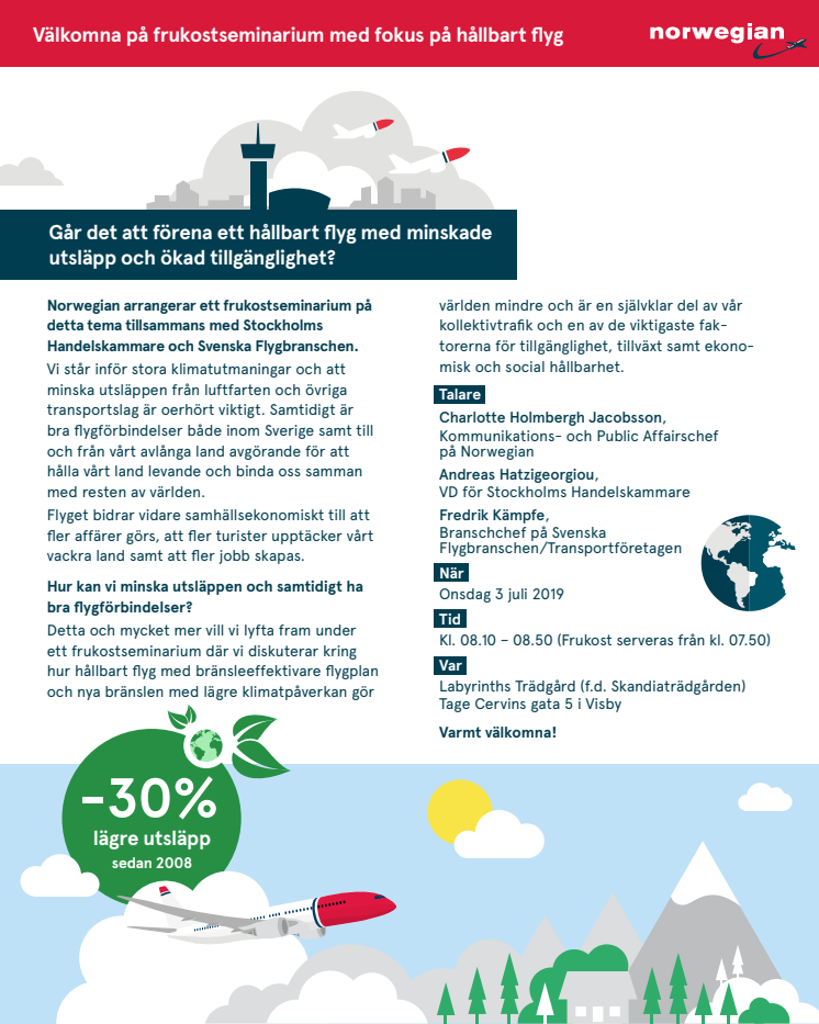 Välkomna på frukostseminarium med fokus på hållbart flyg i Almedalen