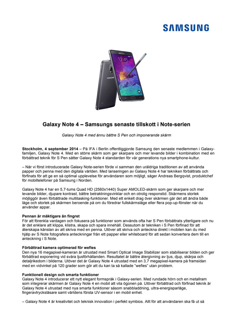 Galaxy Note 4 – Samsungs senaste tillskott i Note-serien