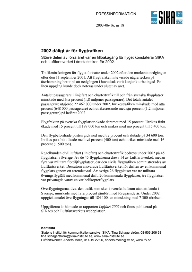 2002 dåligt år för flygtrafiken