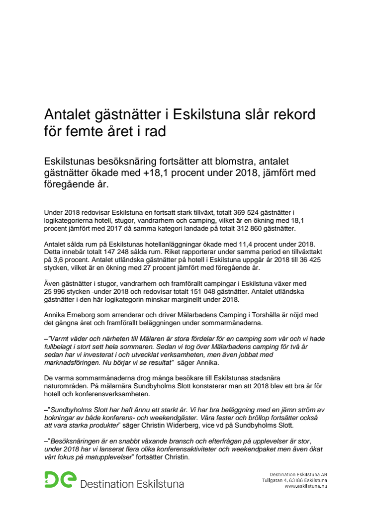 Antalet gästnätter i Eskilstuna slår rekord för femte året i rad