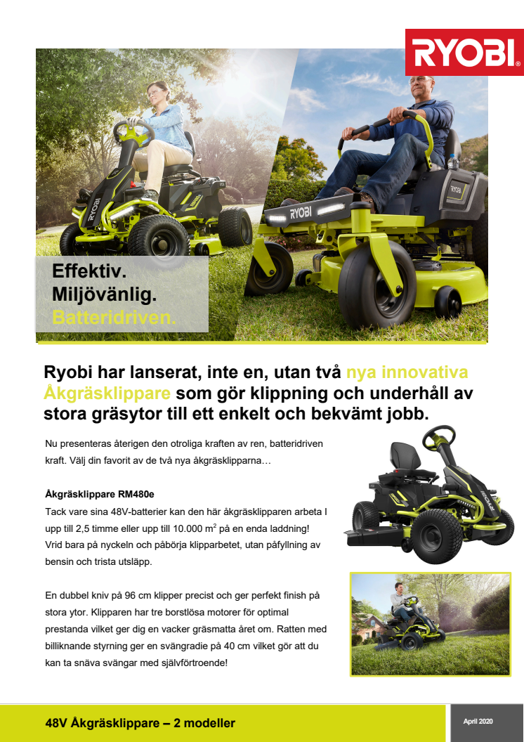 Ryobis batteridrivna åkgräsklippare är här!