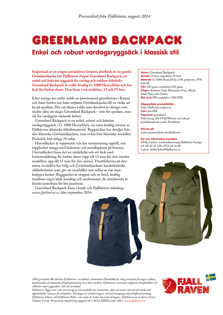 Greenland Backpack - enkel och robust vardagsryggsäck i klassisk stil