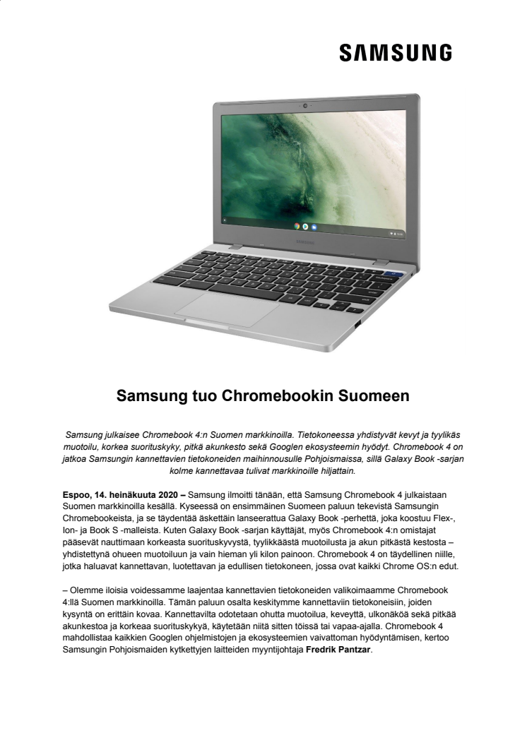 Samsung tuo Chromebookin Suomeen