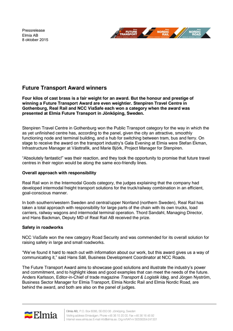 Future Transport Award, English