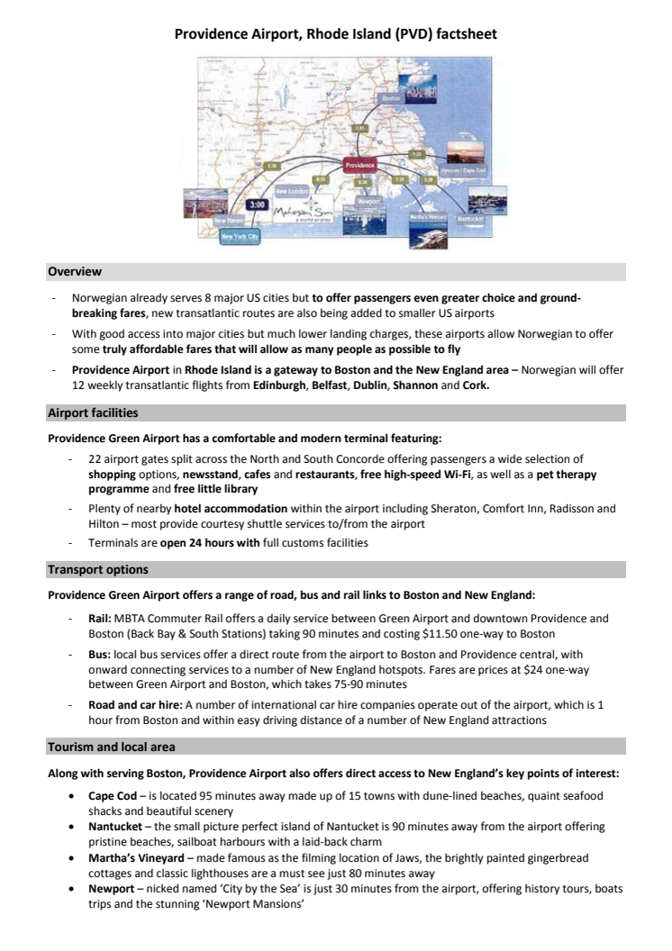 Providence Airport factsheet