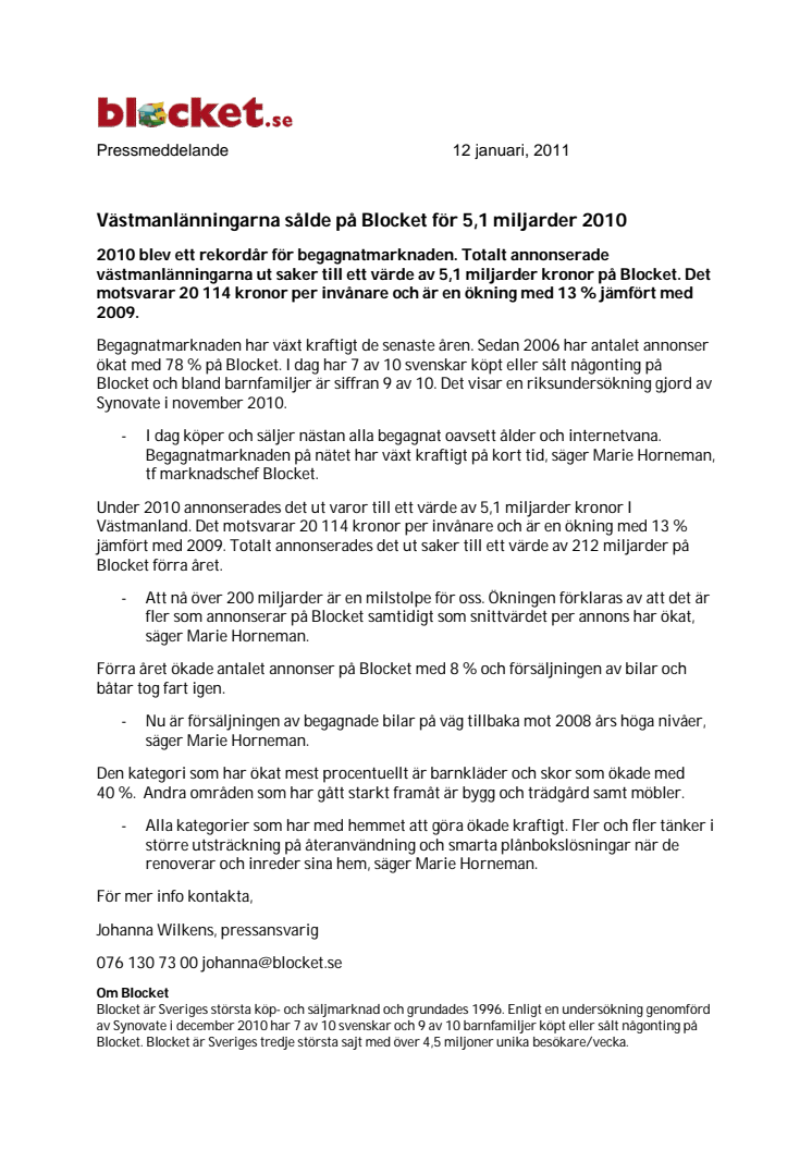Västmanlänningarna sålde på Blocket för 5,1 miljarder 2010