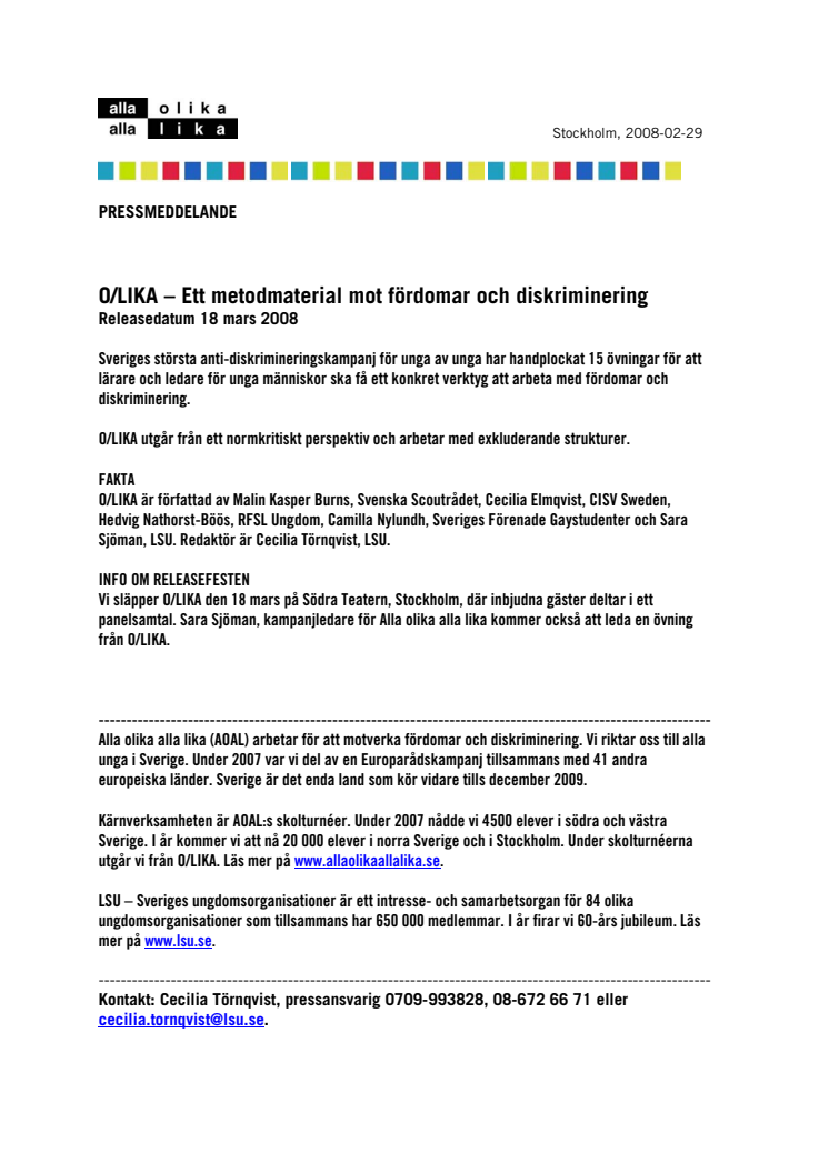 O/LIKA – Ett metodmaterial mot fördomar och diskriminering