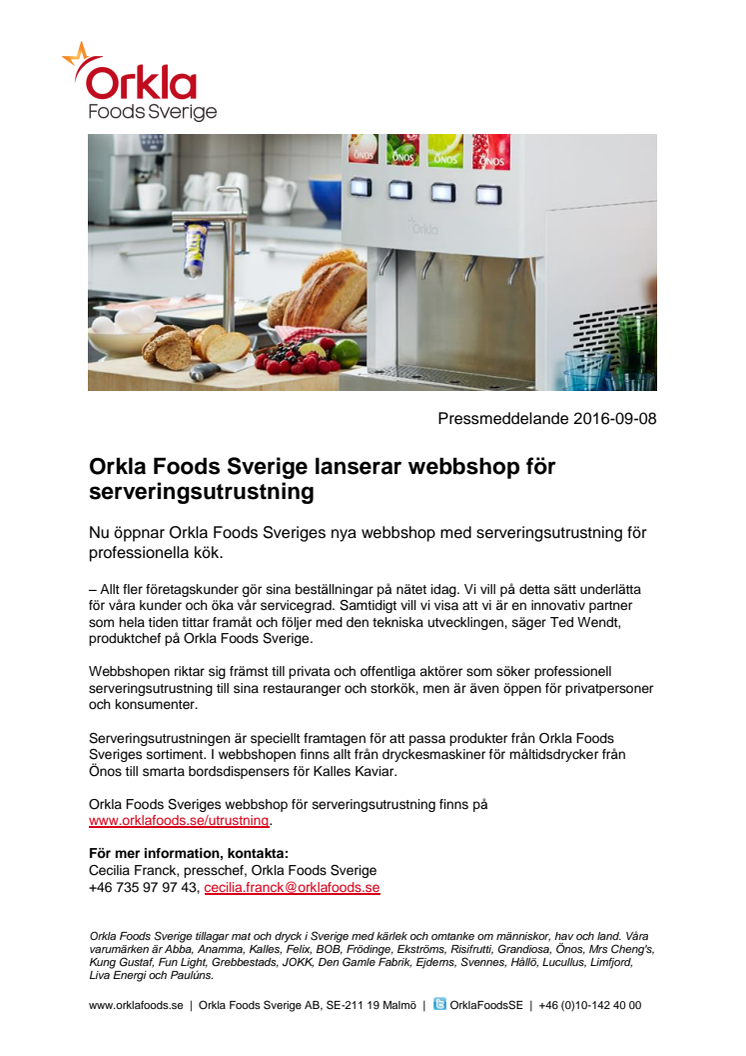 Orkla Foods Sverige lanserar webbshop för serveringsutrustning 