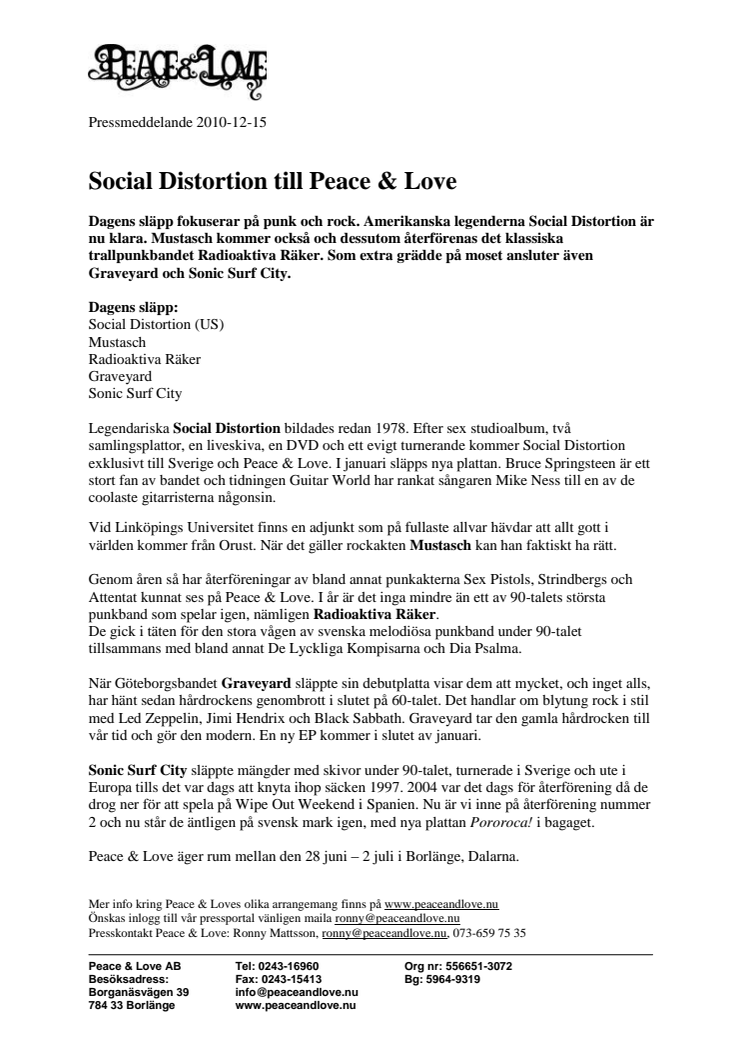 Social Distortion till Peace & Love