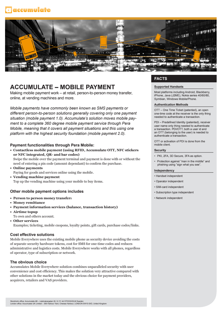 Accumulate - Mobile Payment, fact sheet