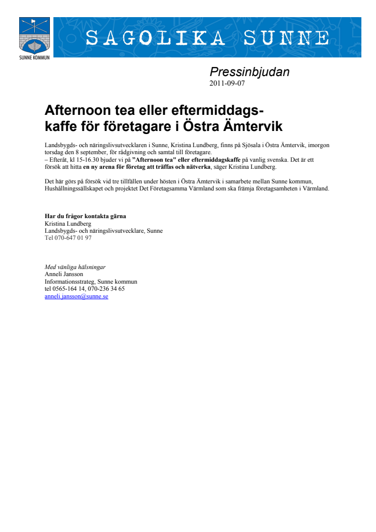 Afternoon tea eller eftermiddagskaffe för företagarna i Östra Ämtervik