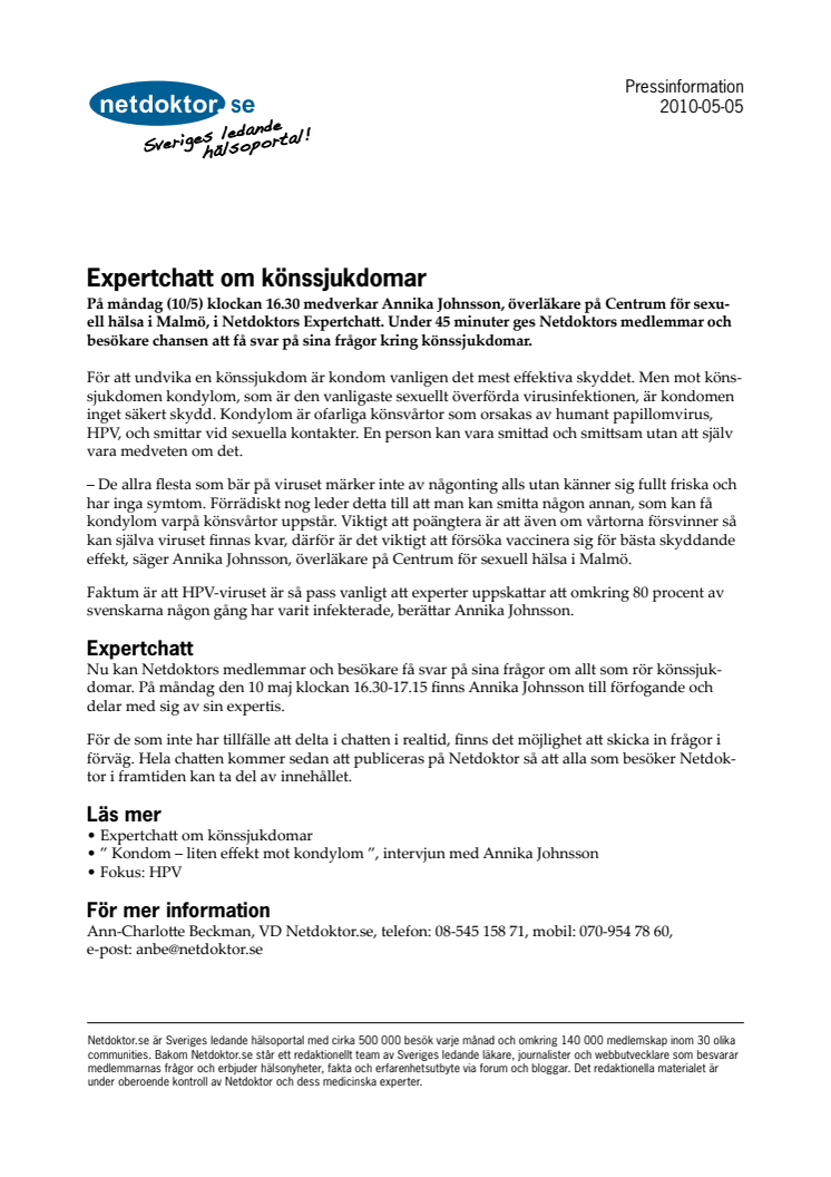 Expertchatt om könssjukdomar