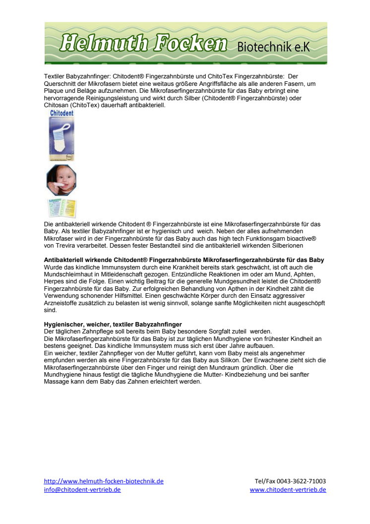 Antibakteriell wirkende Chitodent® Fingerzahnbürste Mikrofaserfingerzahnbürste für das Baby 