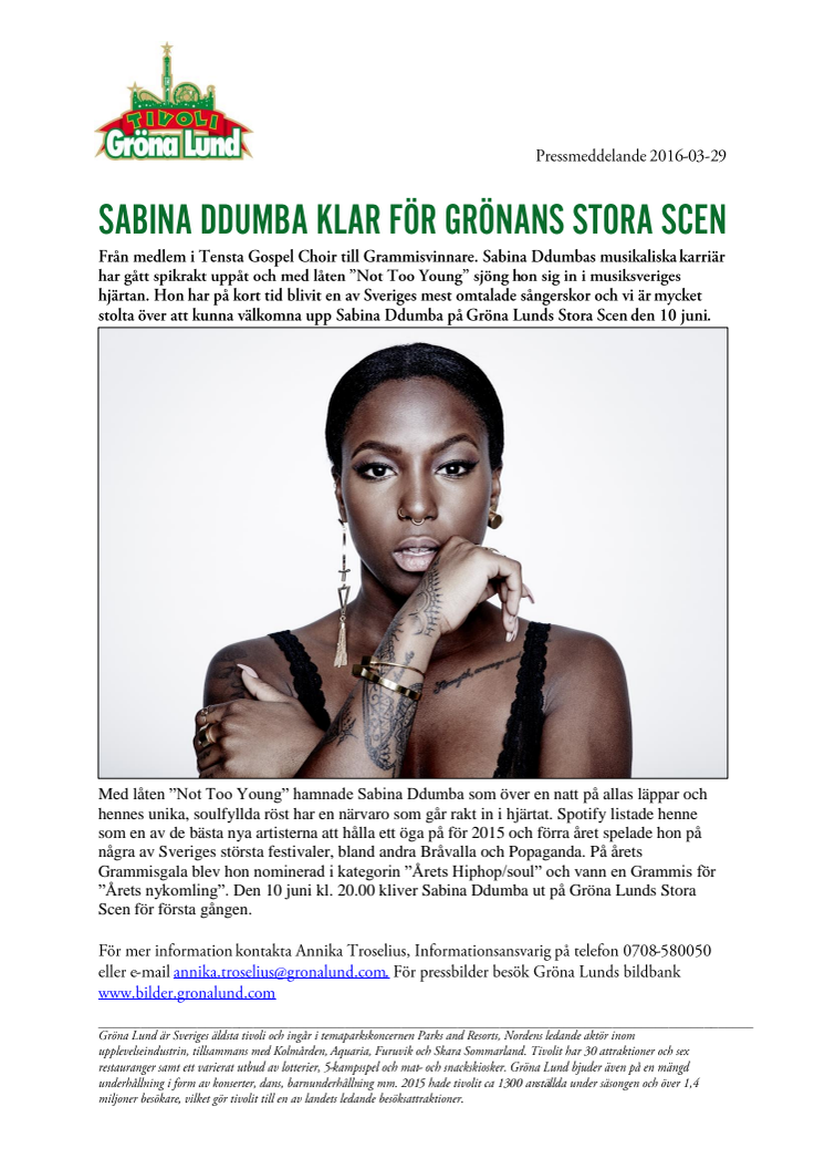 Sabina Ddumba klar för Grönans Stora Scen