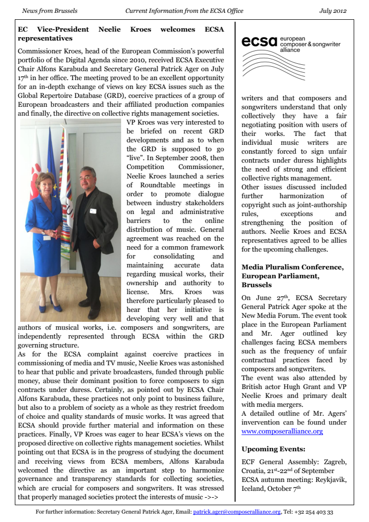 ECSA News from Brussels - Edition 22, July 2012