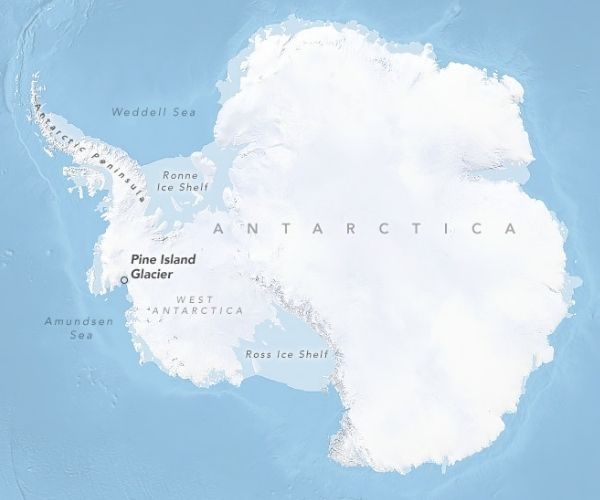 Map of Antarctica showing Pine Island Glacier