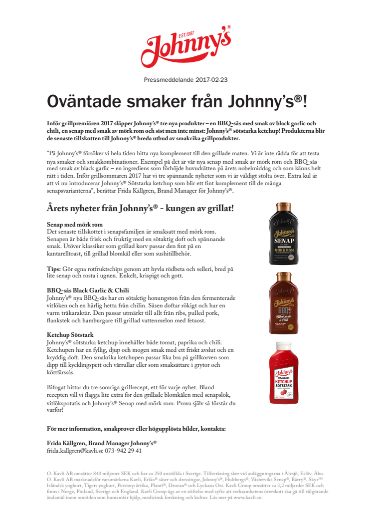 Oväntade smaker från Johnny’s®! 