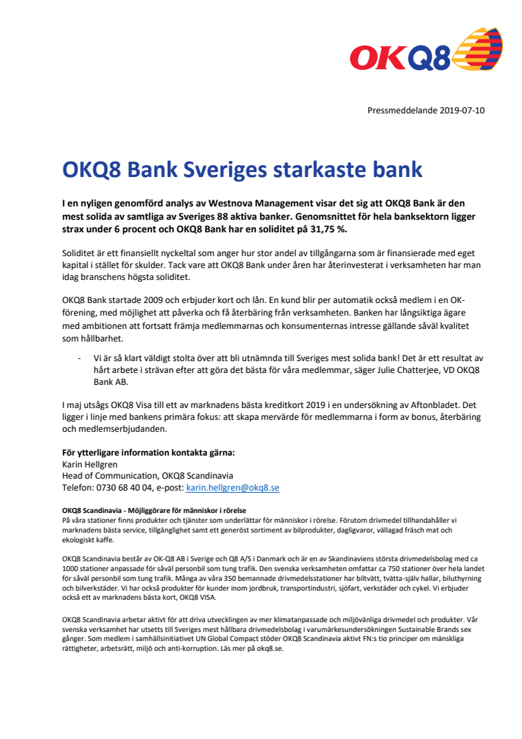 OKQ8 Bank Sveriges starkaste bank