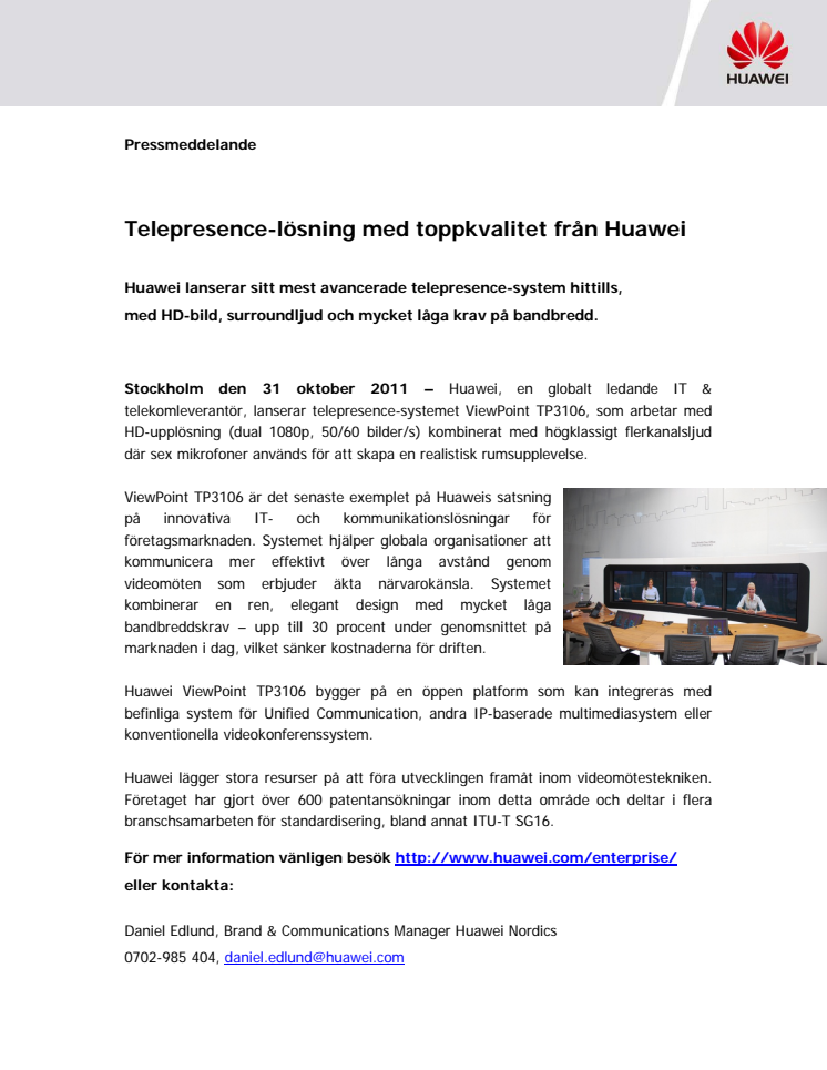 Telepresence-lösning med toppkvalitet från Huawei