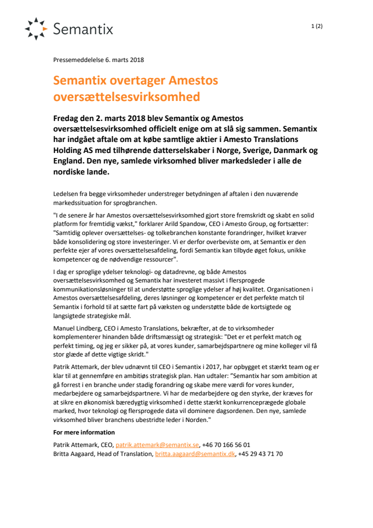 Semantix overtager Amestos oversættelsesvirksomhed 