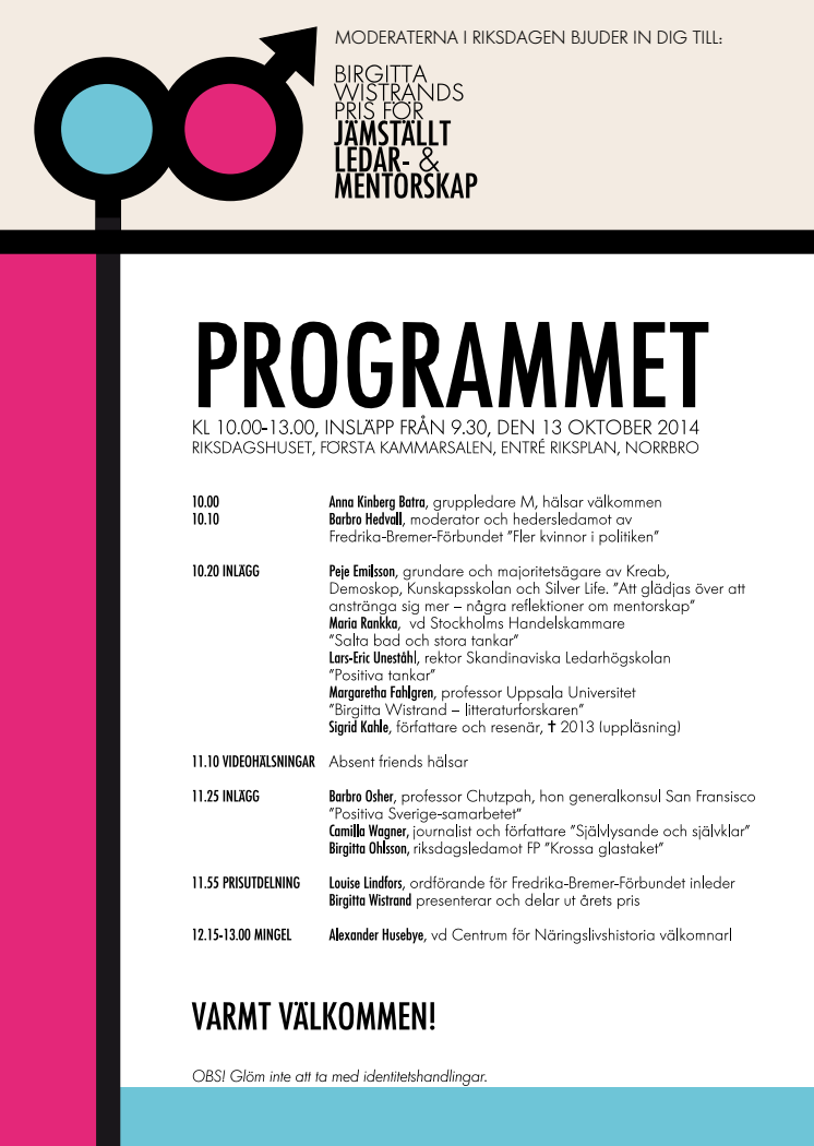 Program Birgitta Wistrands Pris 2014