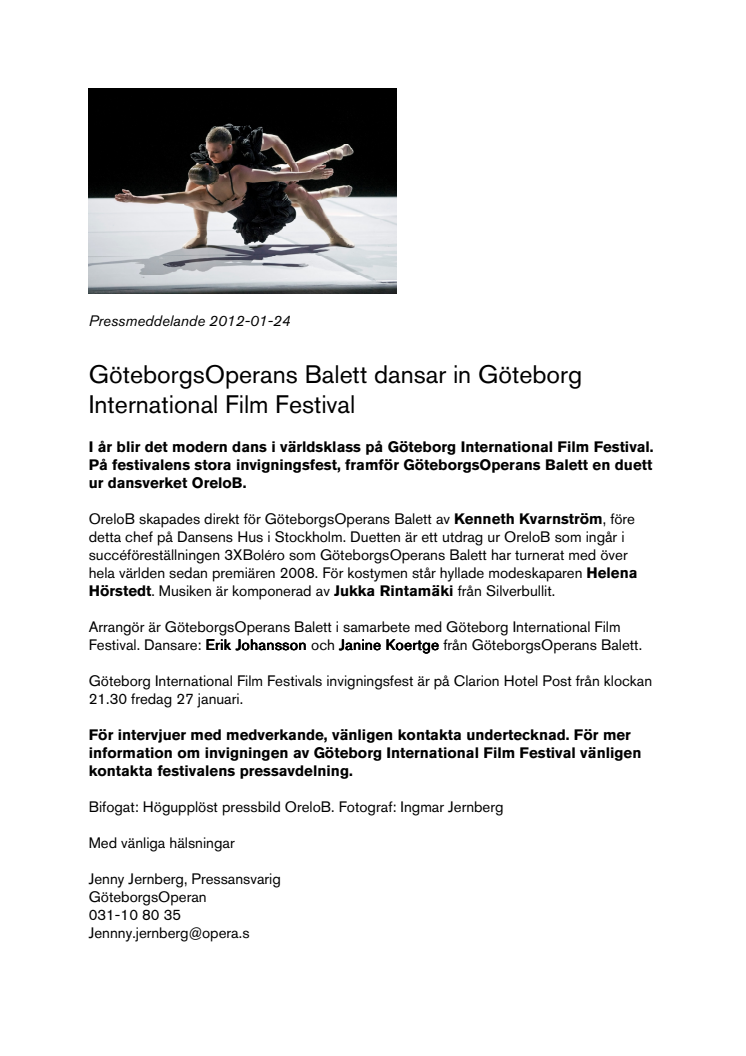 GöteborgsOperans Balett dansar in Göteborg International Film Festival