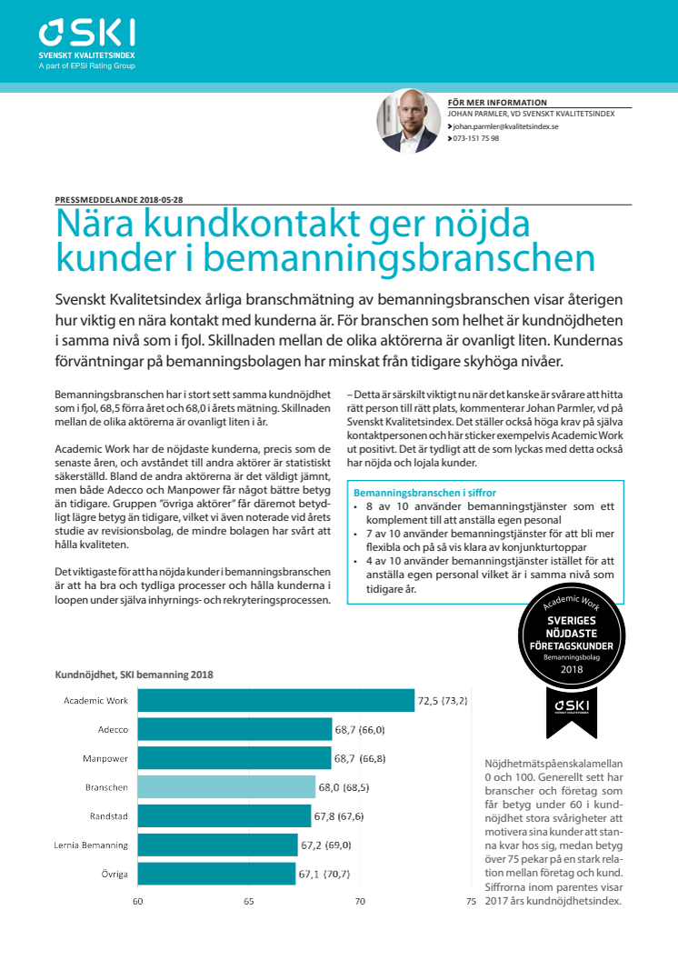 Nära kundkontakt ger nöjda  kunder i bemanningsbranschen