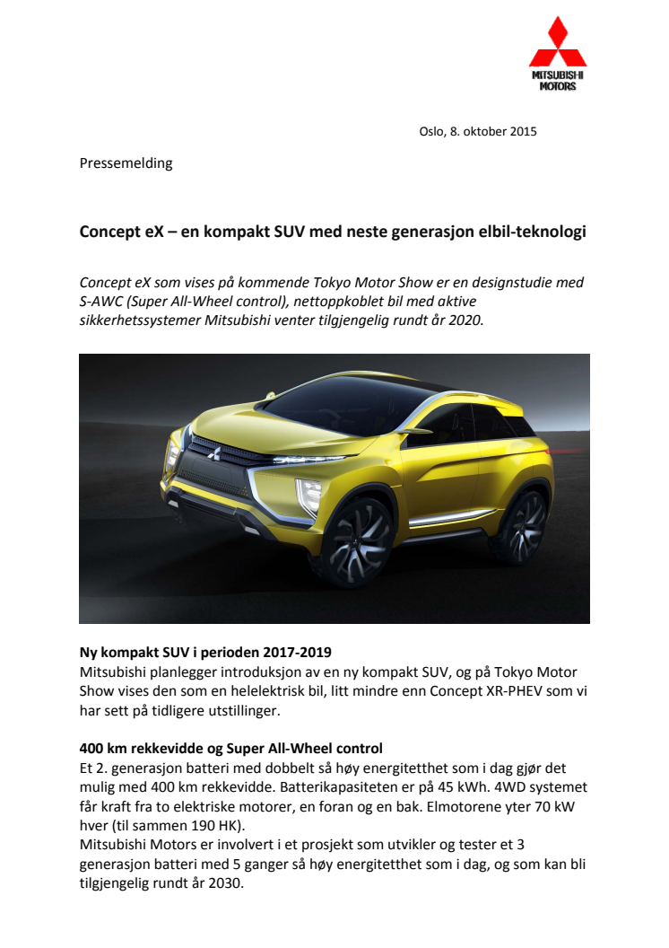 Concept eX – en kompakt SUV med neste generasjons elbil-teknologi