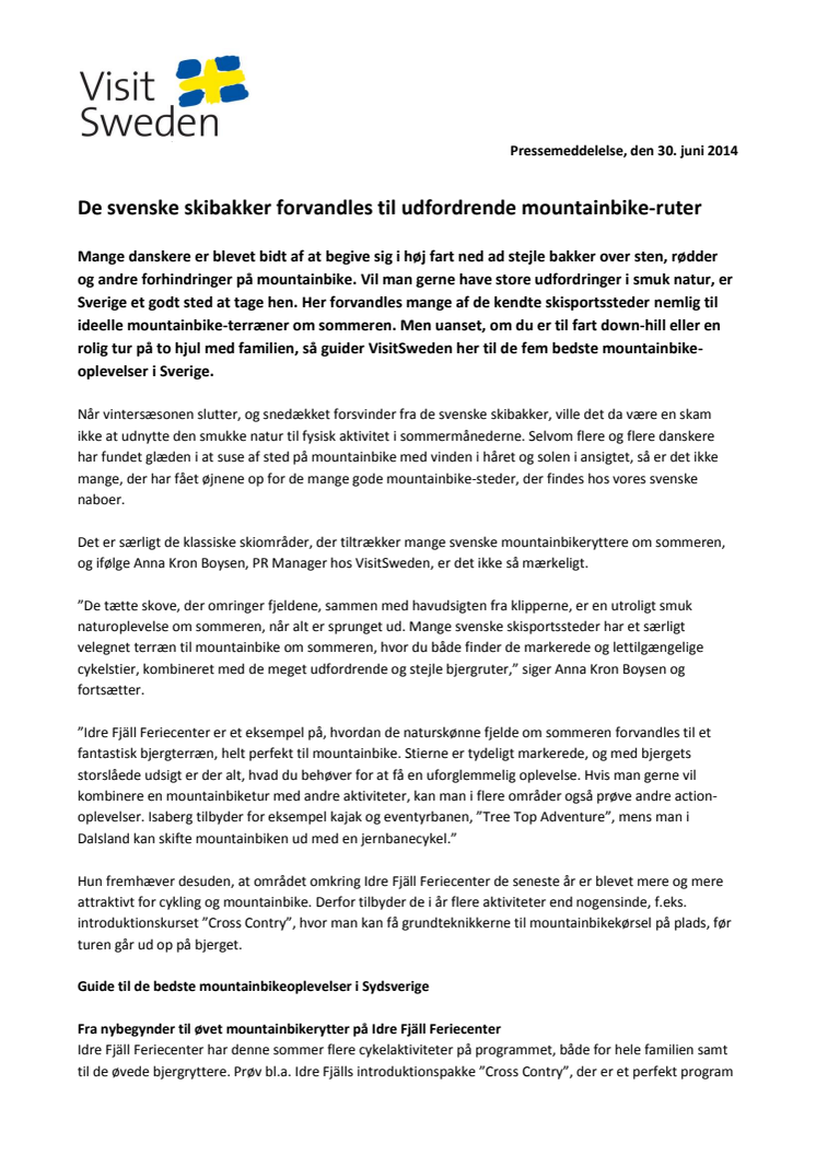De svenske skibakker forvandles til udfordrende mountainbike-ruter