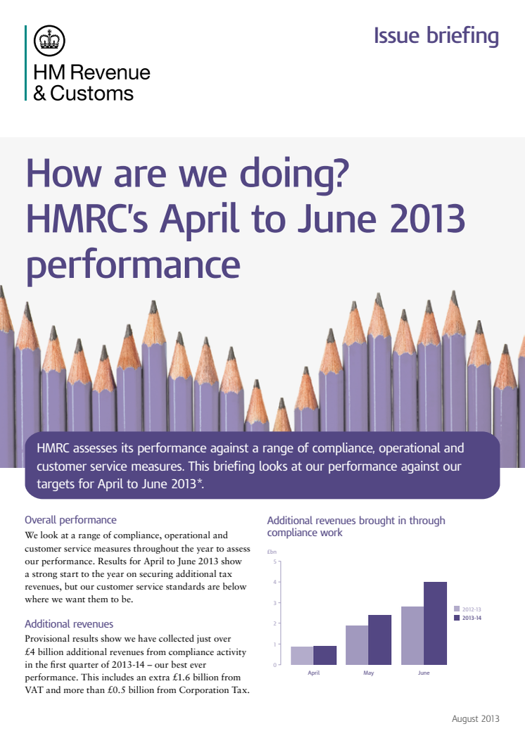 HMRC Issue Briefing - How are we doing? HMRC’s April to June 2013 performance