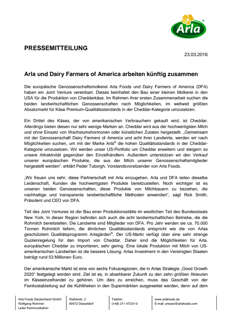 Arla und Dairy Farmers of America arbeiten künftig zusammen